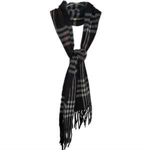100% Lambswool Elegant Black Red and White Fringe Scarf